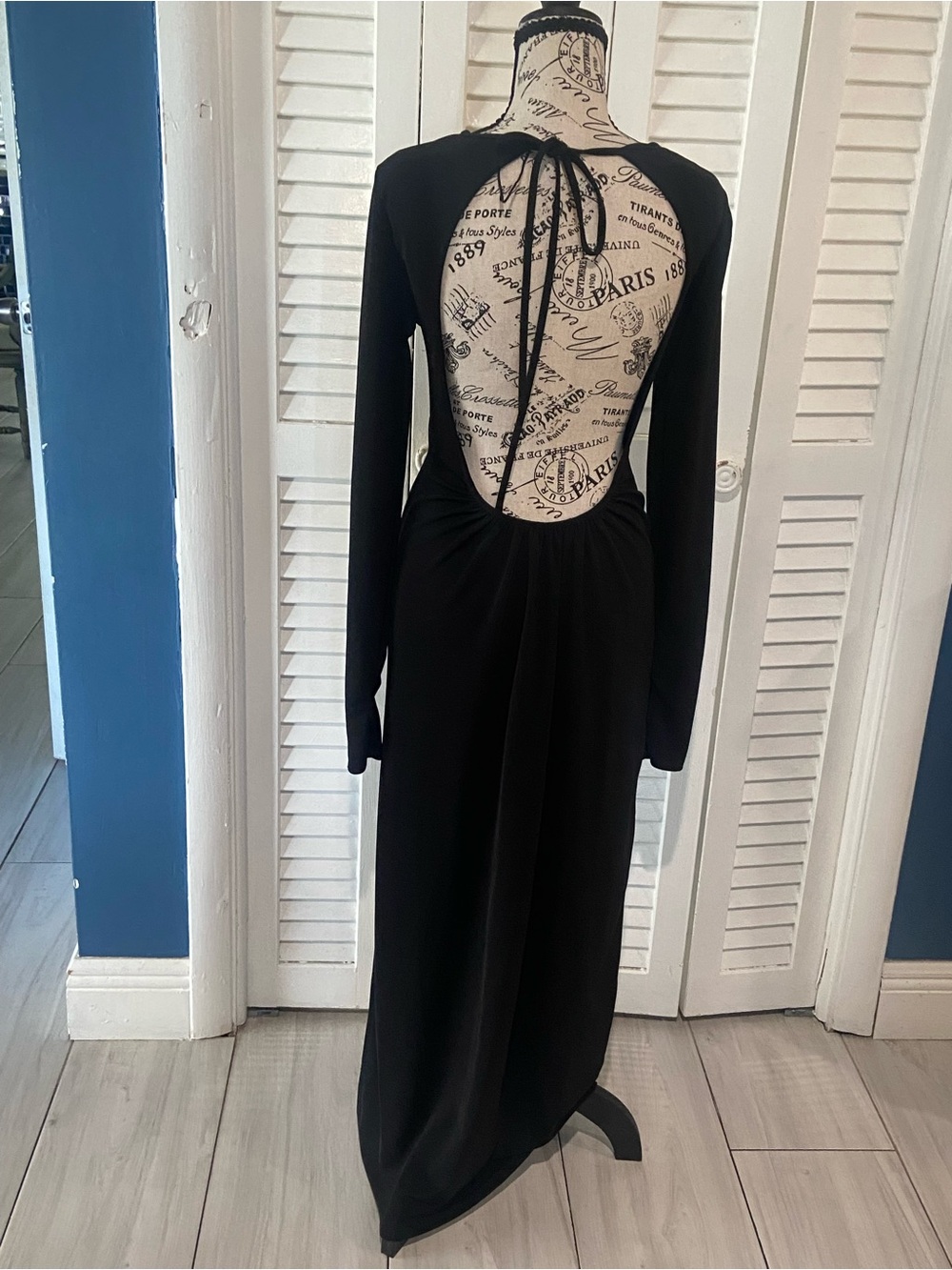 Zara Black Long Sleeve Maxi Dress with Front Cutout